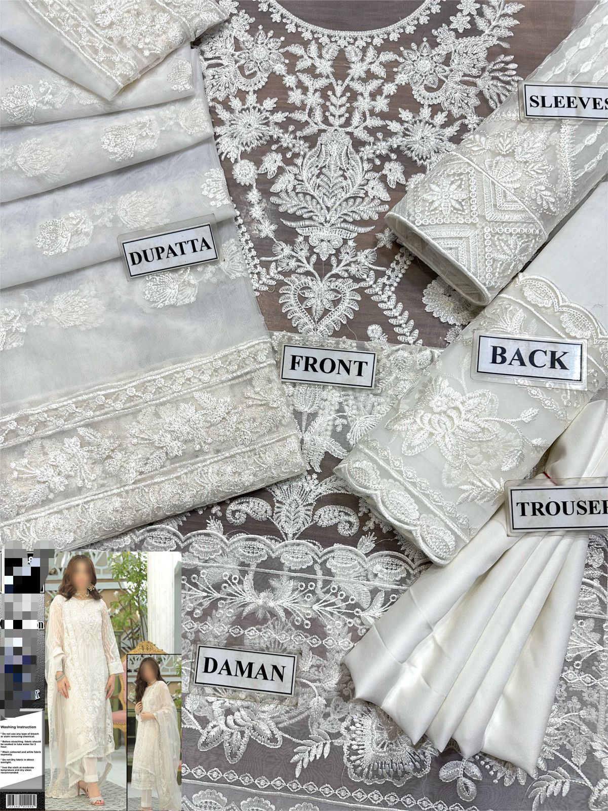 NM D373 Luxury Organza Embroidered Unstitched