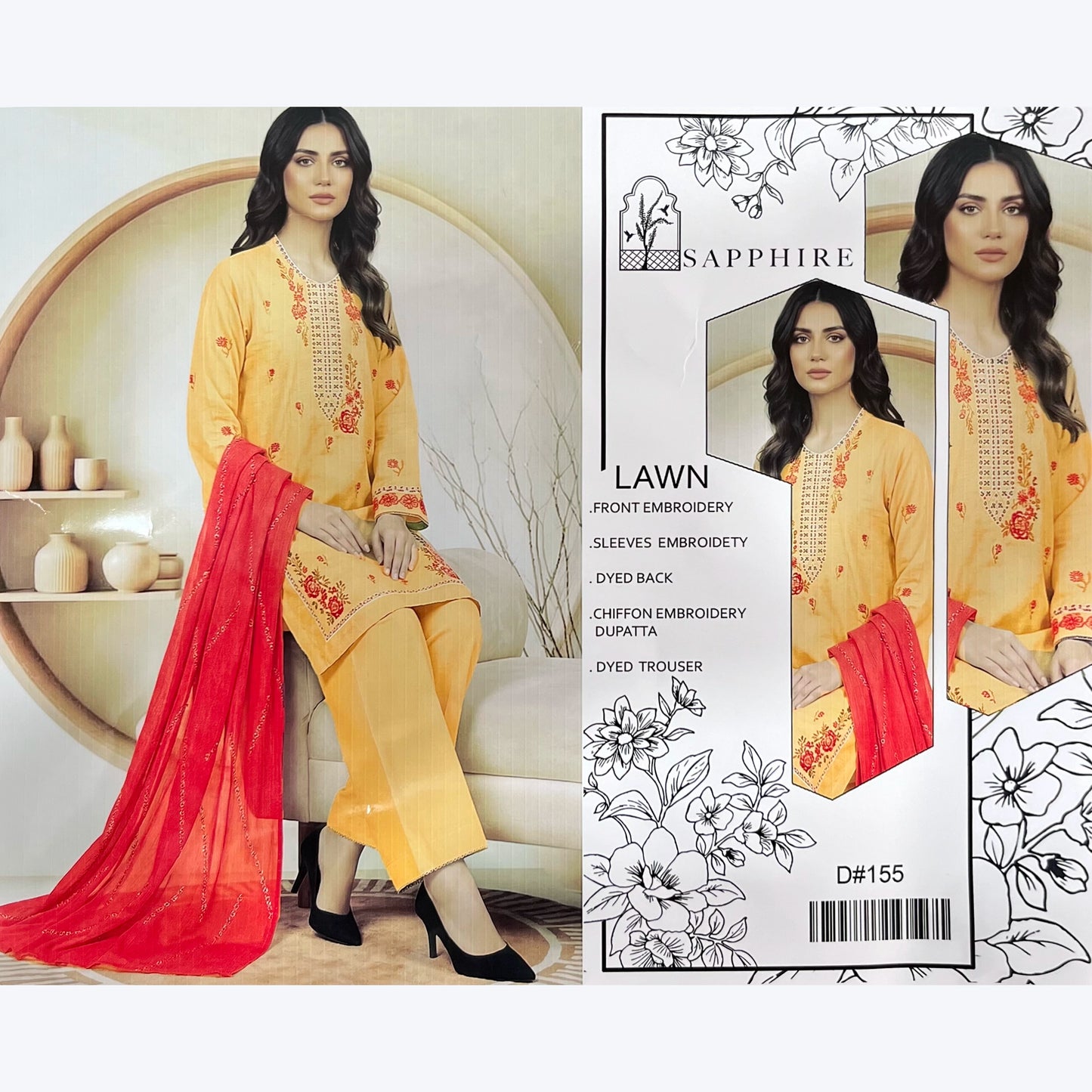 SP Lawn with Emb Chiffon D-155