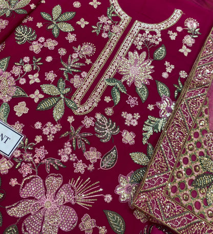 JZ D37 Pure Chiffon Embroidered Unstitched