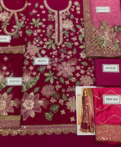 JZ D37 Pure Chiffon Embroidered Unstitched