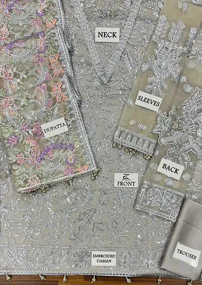 ZR D-2807 Luxury Net Embroidered Unstitched