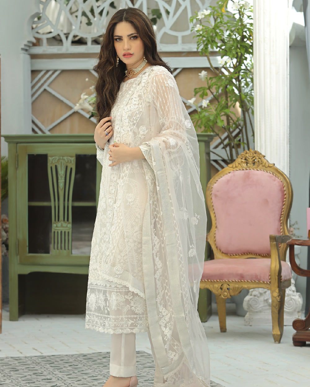 NM D373 Luxury Organza Embroidered Unstitched