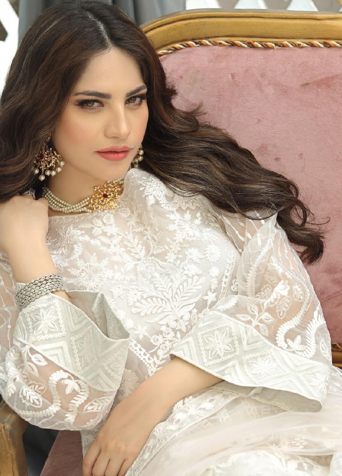 NM D373 Luxury Organza Embroidered Unstitched