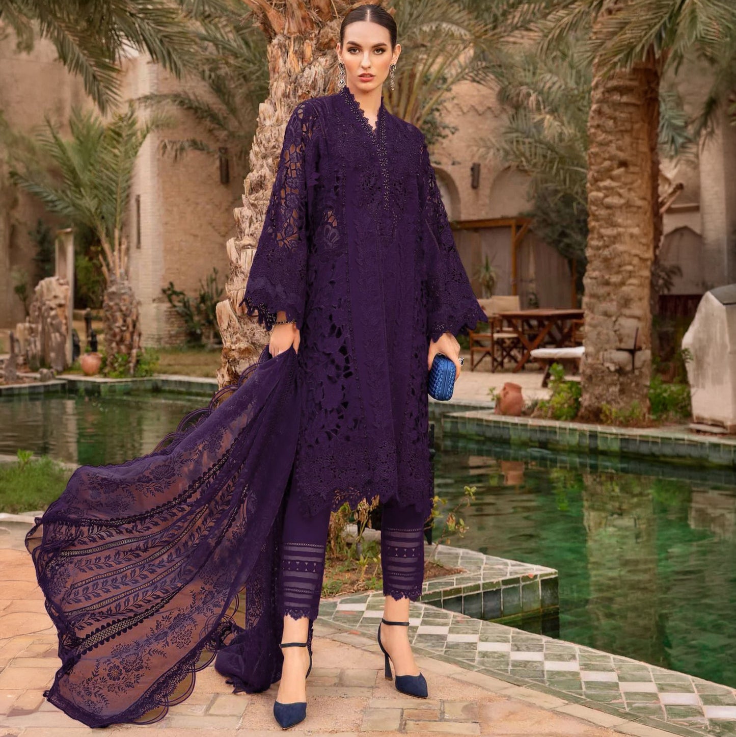 MB D573 Luxury Lawn 3D Embroidered Unstitched