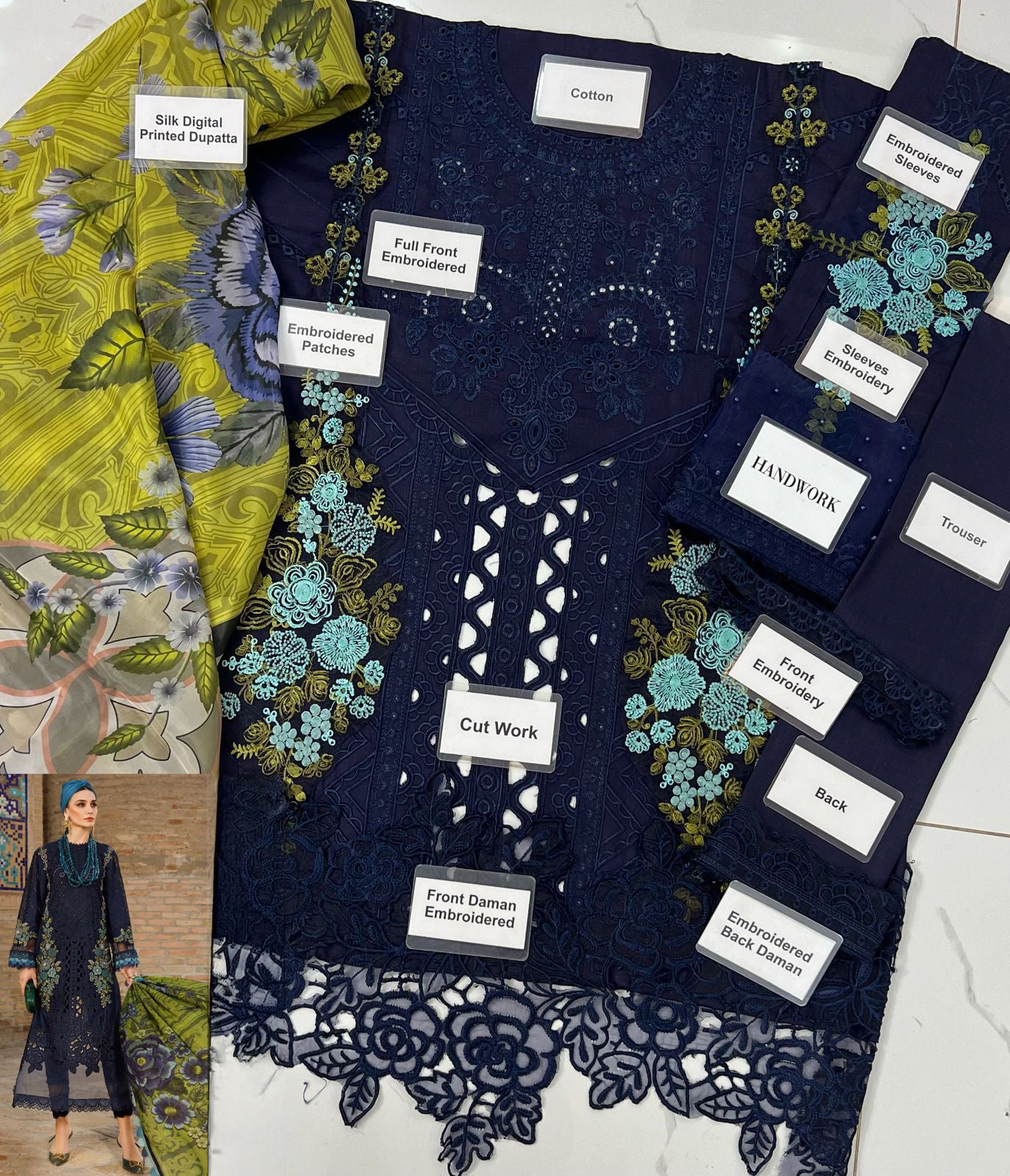 MB D2313-B Luxury Lawn Chikankari Unstitched