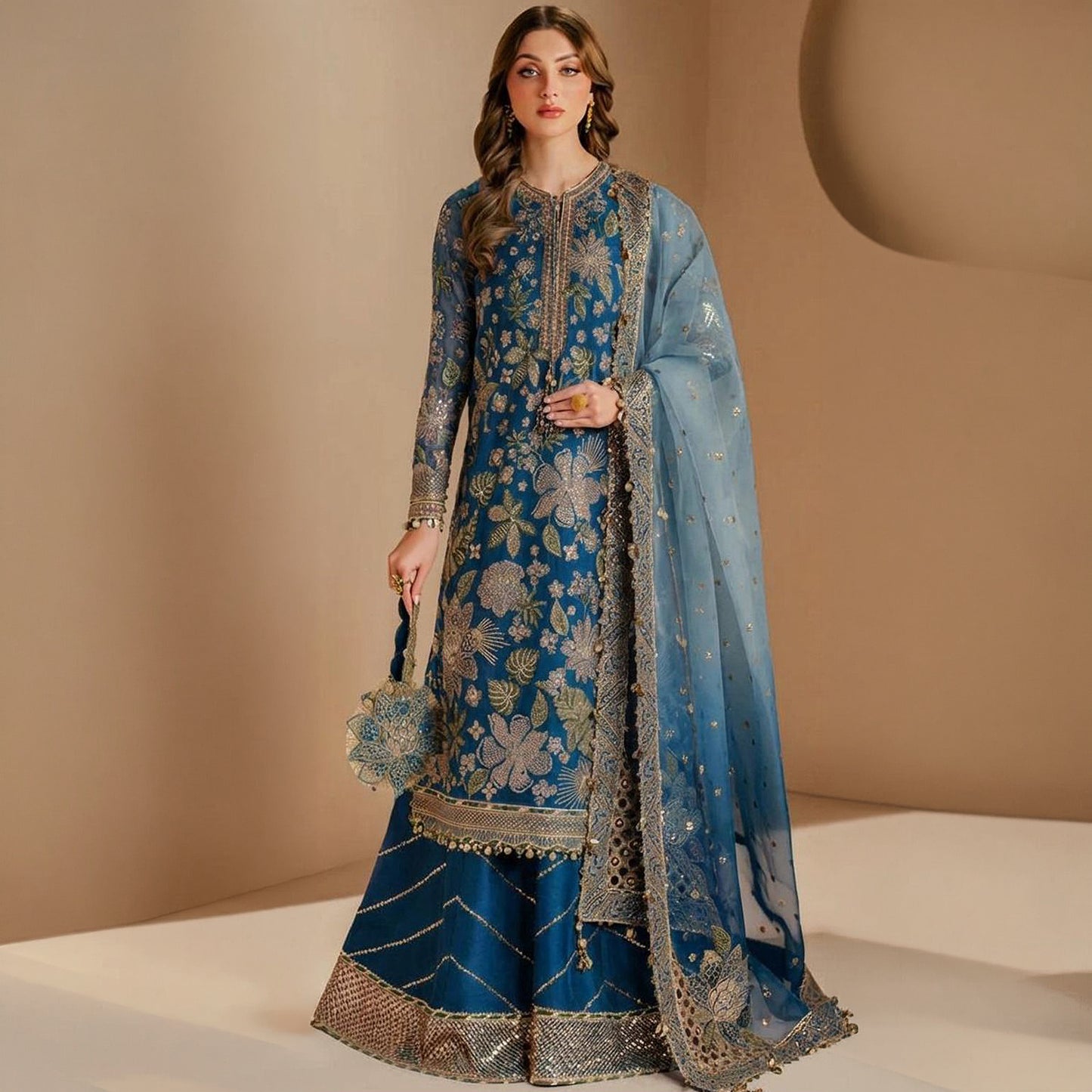 JZ D37 Pure Chiffon Embroidered Unstitched
