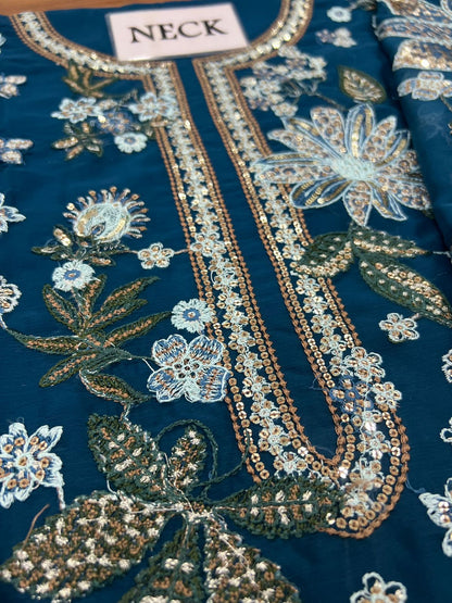 JZ D37 Pure Chiffon Embroidered Unstitched