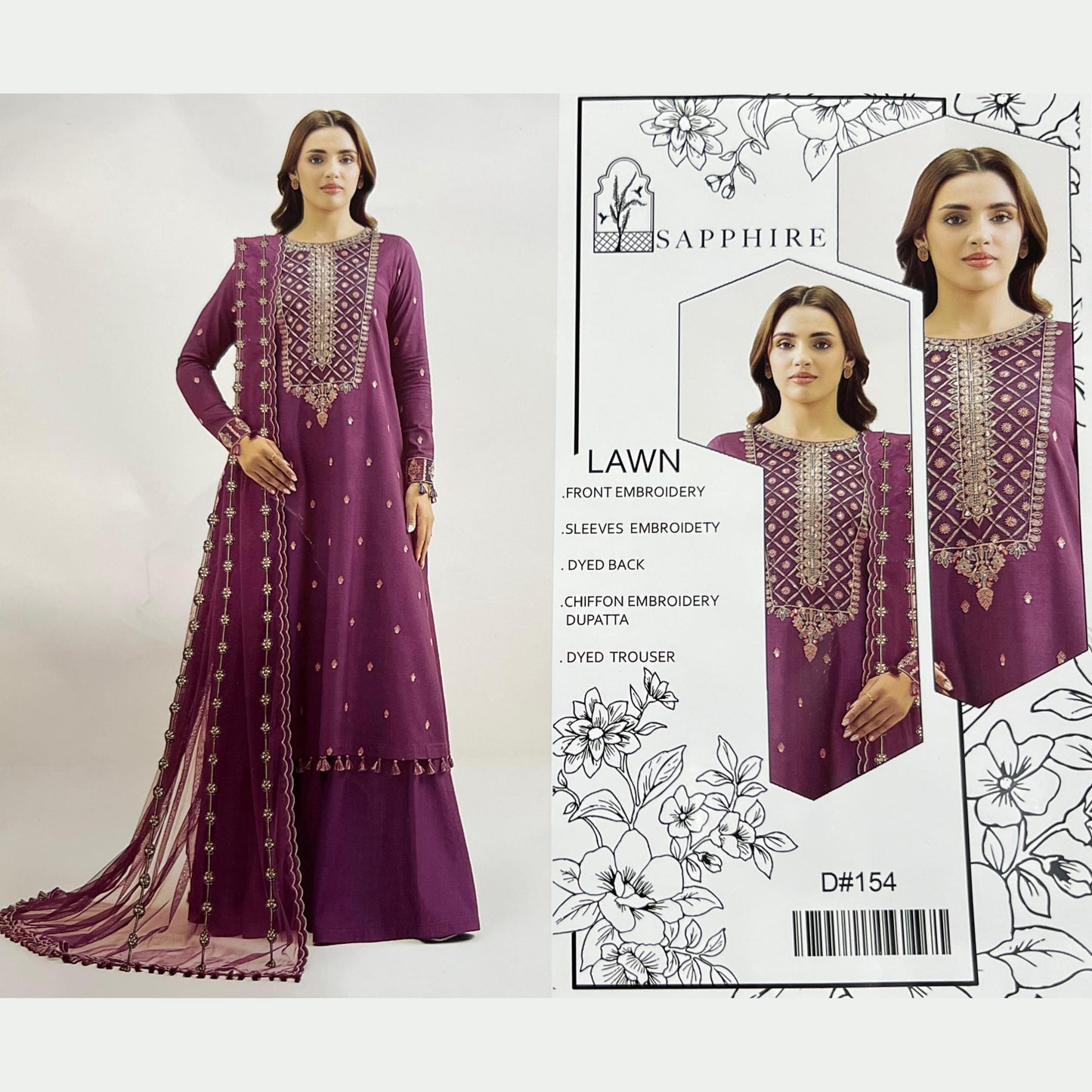 SP Lawn with Emb Chiffon D-154