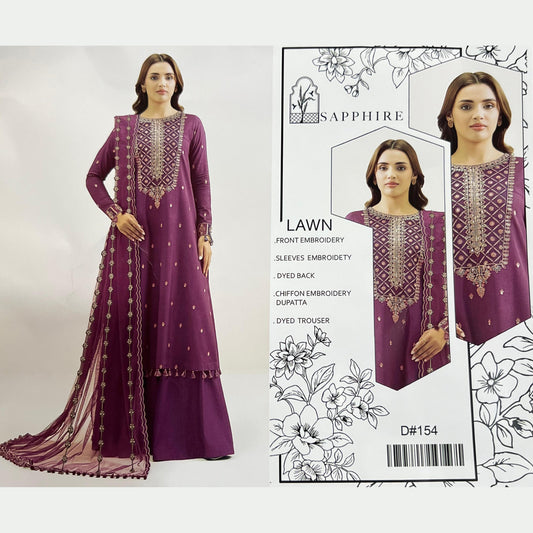 SP Lawn with Emb Chiffon D-154
